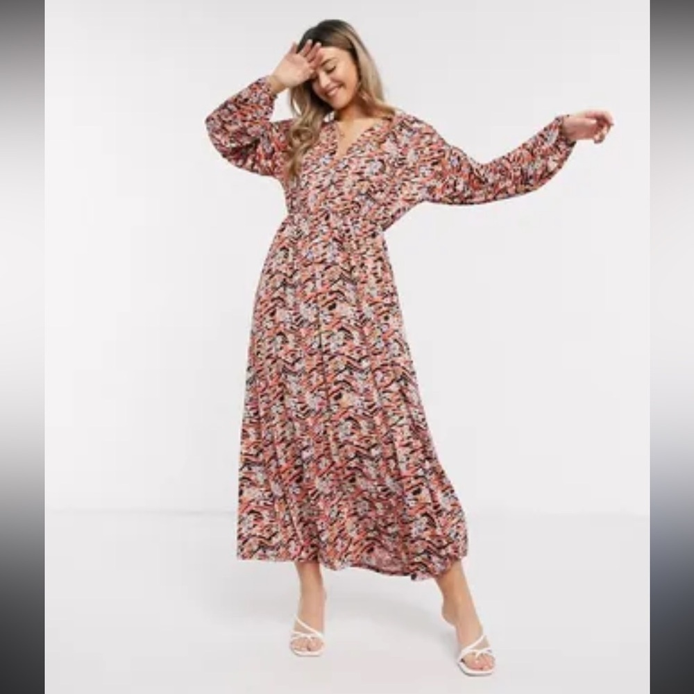 ASOS long sleeve maxi dress, tiger and floral print, size 4